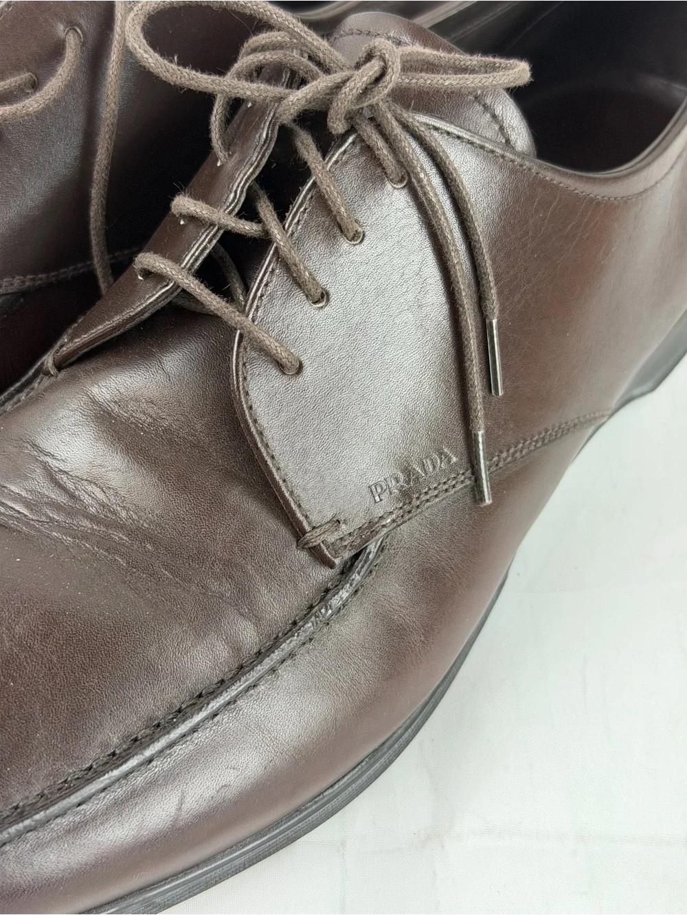 Prada Dark Brown Leather Lace-Up Men's Loafers Size 9
